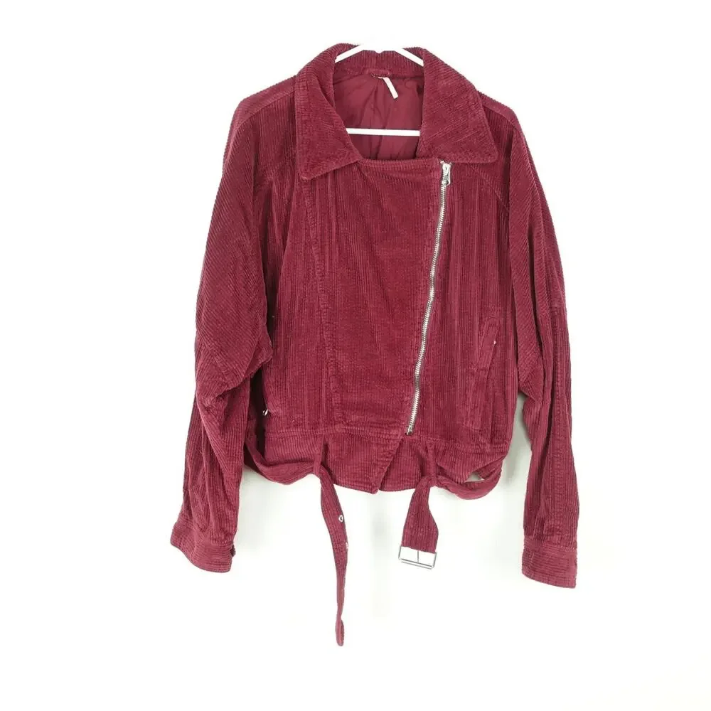 Free People Jacket Womens‎ SZ L Slouchy Dolman Moto Corduroy Boho 70's Grunge